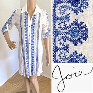 $385 JOIE California Boho Embroidered Shirt Dress